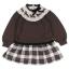 Picture of Foque Girls Knitted Drop Waist Dress With Horses - Brown Beige Black