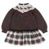 Picture of Foque Girls Knitted Drop Waist Dress With Horses - Brown Beige Black