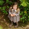 Picture of Foque Girls Plumetti Collar Check Dress - Beige Blue