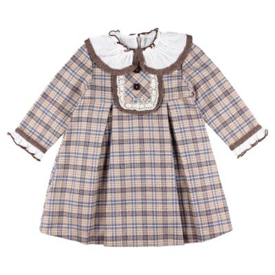 Picture of Foque Girls Plumetti Collar Check Dress - Beige Blue