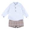 Picture of Foque Boys Shirt  & Check Shorts Set - Blue Beige Blue