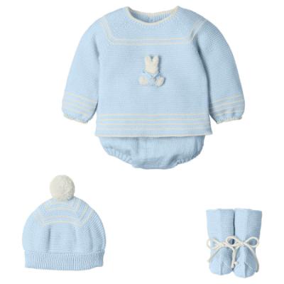 Picture of Mac Ilusion Baby Knitted Collection Rabbit Sweater Bottoms Hat Booties Set X 4 - Cloud Blue