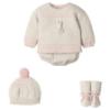 Picture of Mac Ilusion Baby Knitted Collection Rabbit Sweater Bottoms Hat Booties Set X 4 - Cream Pink