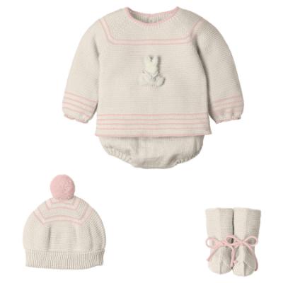 Picture of Mac Ilusion Baby Knitted Collection Rabbit Sweater Bottoms Hat Booties Set X 4 - Cream Pink