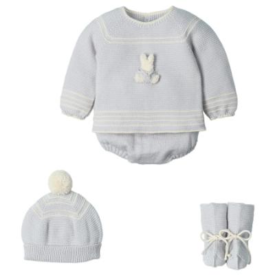 Picture of Mac Ilusion Baby Knitted Collection Rabbit Sweater Bottoms Hat Booties Set X 4 - Moonlight Grey
