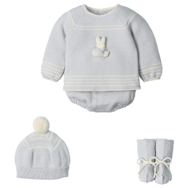 Picture of Mac Ilusion Baby Knitted Collection Rabbit Sweater Bottoms Hat Booties Set X 4 - Moonlight Grey