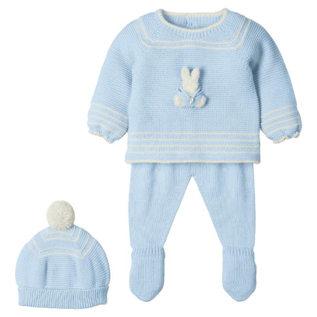 Picture of Mac Ilusion Baby Knitted Collection Rabbit Sweater Leggings Hat Set X 3 - Cloud Blue