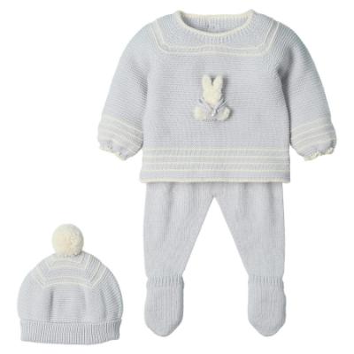 Picture of Mac Ilusion Baby Knitted Collection Rabbit Sweater Leggings Hat Set X 3 - Moonlight Grey
