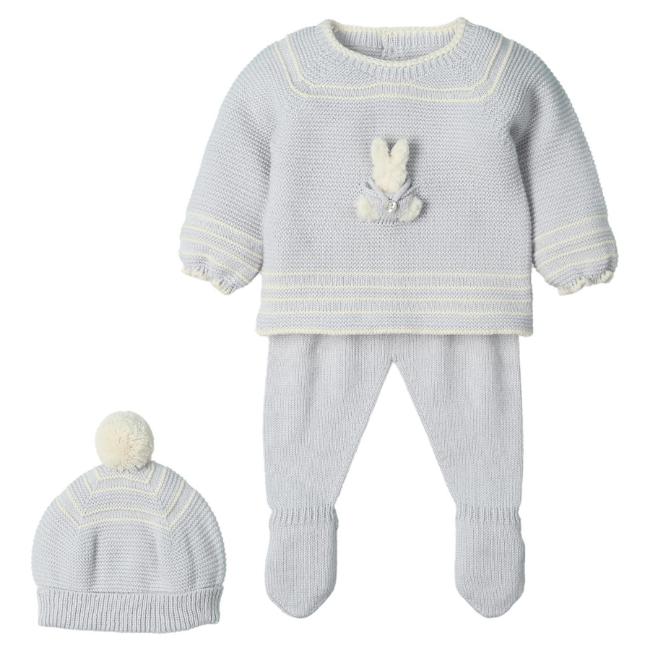Picture of Mac Ilusion Baby Knitted Collection Rabbit Sweater Leggings Hat Set X 3 - Moonlight Grey