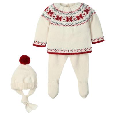 Picture of Mac Ilusion Baby Knitted Collection Jacquard Sweater Leggings Hat Set X 3 - Cream Burgundy Green