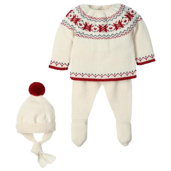 Picture of Mac Ilusion Baby Knitted Collection Jacquard Sweater Leggings Hat Set X 3 - Cream Burgundy Green