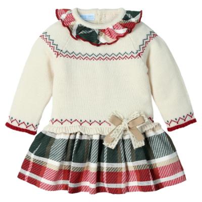 Picture of Mac Ilusion Baby Knitted Collection Girls Drop Waist Dress - Cream Burgundy Green