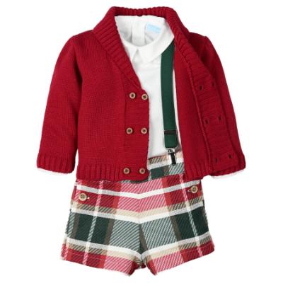 Picture of Mac Ilusion Baby Knitted Collection Boys Cardigan Shirt Shorts Set x 3 - Cream Burgundy Green