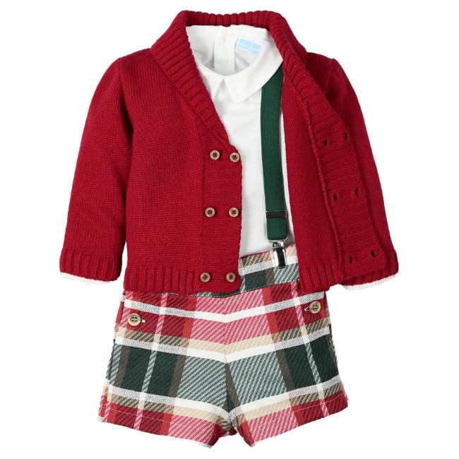 Picture of Mac Ilusion Baby Knitted Collection Boys Cardigan Shirt Shorts Set x 3 - Cream Burgundy Green