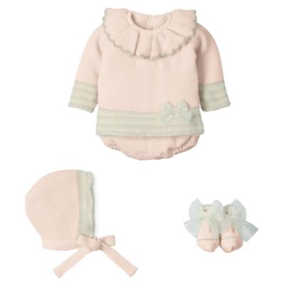 Picture of Mac Ilusion Baby Knitted Collection Girls Sweater Bottoms Bonnet Booties Set X 4 - Nude Pink Ivory Gold