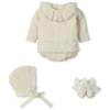 Picture of Mac Ilusion Baby Knitted Collection Girls Sweater Bottoms Bonnet Booties Set X 4 - Ivory Gold