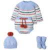 Picture of Mac Ilusion Baby Knitted Collection Jacquard Sweater Bottoms Hat Booties Set X 4 - Sky Blue