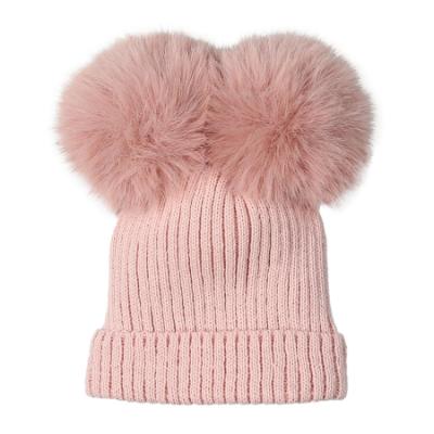 Picture of Mac Ilusion Baby Knitted Collection Detachable Double Pom Pom Hat - Vintage Pink