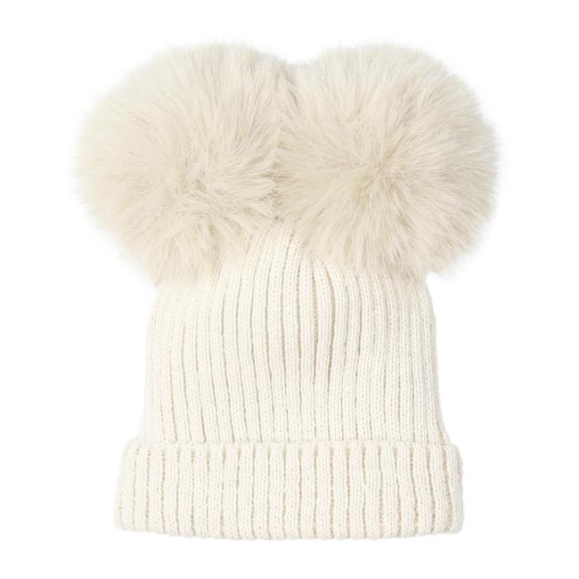 Picture of Mac Ilusion Baby Knitted Collection Detachable Double Pom Pom Hat - Ivory