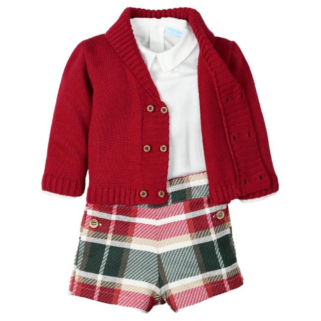 Picture of Mac Ilusion Baby Knitted Collection Boys Cardigan Shirt Shorts Set x 3 - Cream Burgundy Green