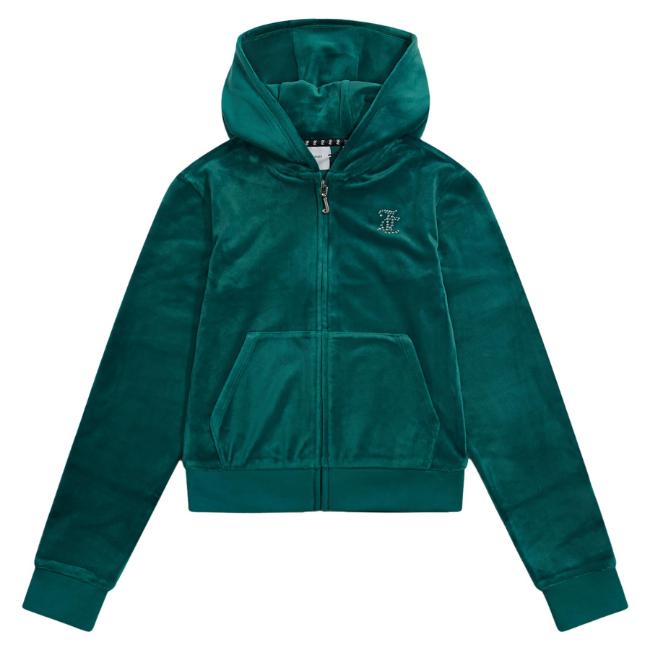 Picture of Juicy Couture Girls  Zip Through Diamante Velour Hoodie - Spruced Up Green