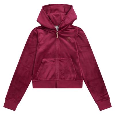 Picture of Juicy Couture Girls  Zip Through Diamante Velour Hoodie - Red Plum