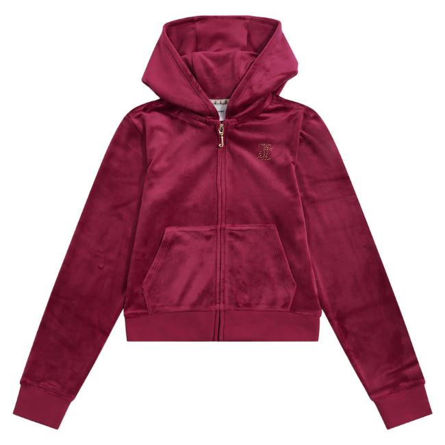 Picture of Juicy Couture Girls  Zip Through Diamante Velour Hoodie - Red Plum