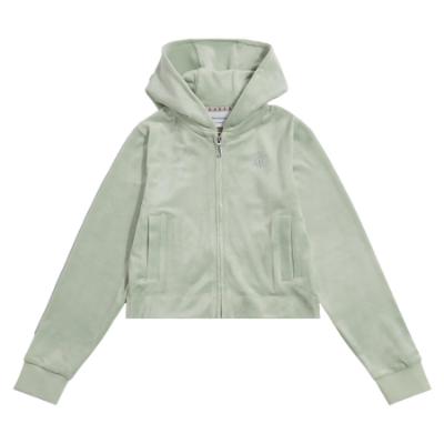Picture of Juicy Couture Girls Arch Zip Through Diamante Velour Hoodie - Frosty Green