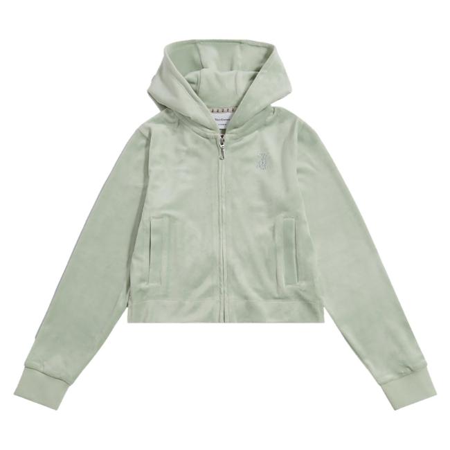 Picture of Juicy Couture Girls Arch Zip Through Diamante Velour Hoodie - Frosty Green