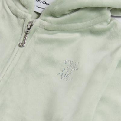 Picture of Juicy Couture Girls Arch Zip Through Diamante Velour Hoodie - Frosty Green