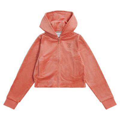 Picture of Juicy Couture Girls Arch Zip Through Diamante Velour Hoodie - Burnt Siena
