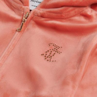 Picture of Juicy Couture Girls Arch Zip Through Diamante Velour Hoodie - Burnt Siena