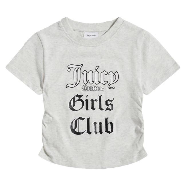 Picture of Juicy Couture Girls Slogan Tee With Ruched Sides - Vintage Heather Marl