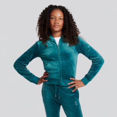 Picture of Juicy Couture Girls  Zip Through Diamante Velour Hoodie - Spruced Up Green