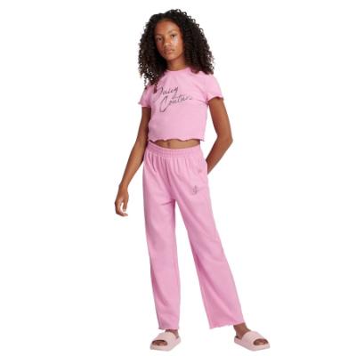 Picture of Juicy Couture Girls Juicy Script Lettuce Tee & Wide Leg PJ Set - Pinky Lilac Chiffon