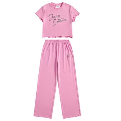 Picture of Juicy Couture Girls Juicy Script Lettuce Tee & Wide Leg PJ Set - Pinky Lilac Chiffon