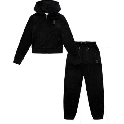 Picture of Juicy Couture Girls Zip Through Velour Hoodie & Jogger Set X 2 - Jet Black