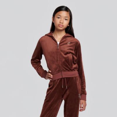 Picture of Juicy Couture Girls Zip Through Velour Hoodie & Jogger Set X 2 - Bitter Chocolate