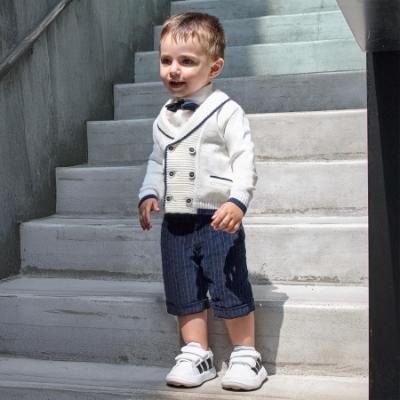 Picture of Bimbalo Baby Boys Cardigan Shorts Shirt Bow Tie Set X 4 - Ivory Navy