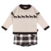 Picture of Foque Boys Horses Sweater  & Check Shorts Set X 2 - Brown Beige Black