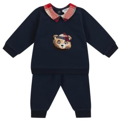 Picture of Deolinda Boys Tartan Collar Teddy Tracksuit Set  - Navy Red
