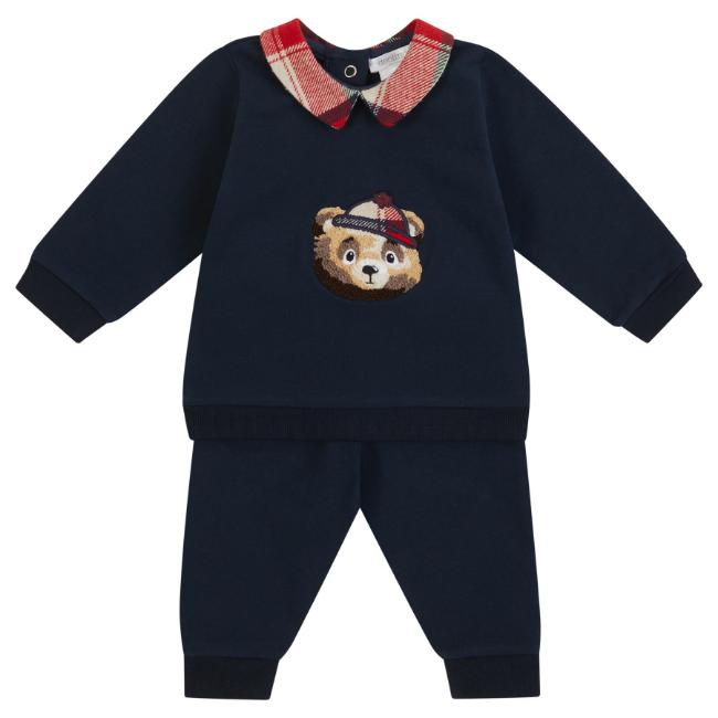 Picture of Deolinda Boys Tartan Collar Teddy Tracksuit Set  - Navy Red