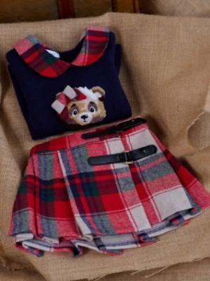 Picture of Deolinda Girls Teddy Sweater & Tartan Skirt Set  - Navy Red