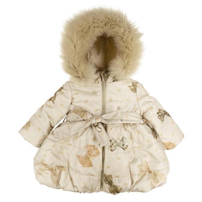 Picture of Bimbalo Girls Padded Coat with Exclusive Bow Print  - Beige