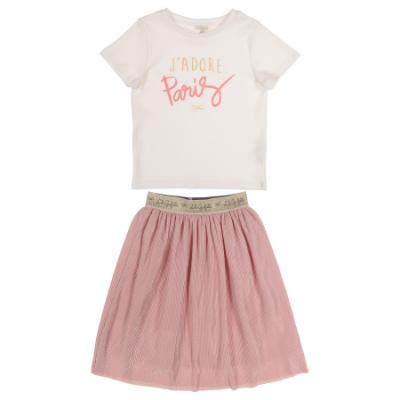 Picture of Lili Gaufrette Girls Paris Top & Fine Pleat Skirt Set X 2 - Ivory Pink