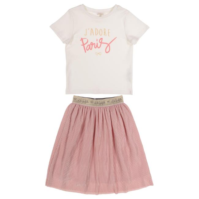 Picture of Lili Gaufrette Girls Paris Top & Fine Pleat Skirt Set X 2 - Ivory Pink