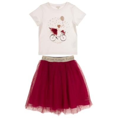 Picture of Lili Gaufrette Girls Bike Top & Polka Tulle Skirt Set X 2 - Ivory Burgundy
