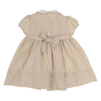 Picture of Sarah Louise Girls Smocked Bodice Puff Sleeve Dress - Beige Ivory