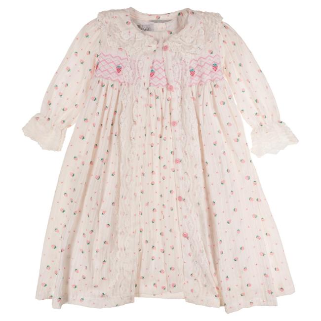 Picture of Beau KiD Girls Smocked Strawberry Nightdress & Gown Set X 2 -  Ivory Pink