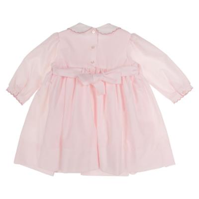Picture of Sarah Louise Girls Smocked Bodice Scallop Collar Dress - Pale Pink White